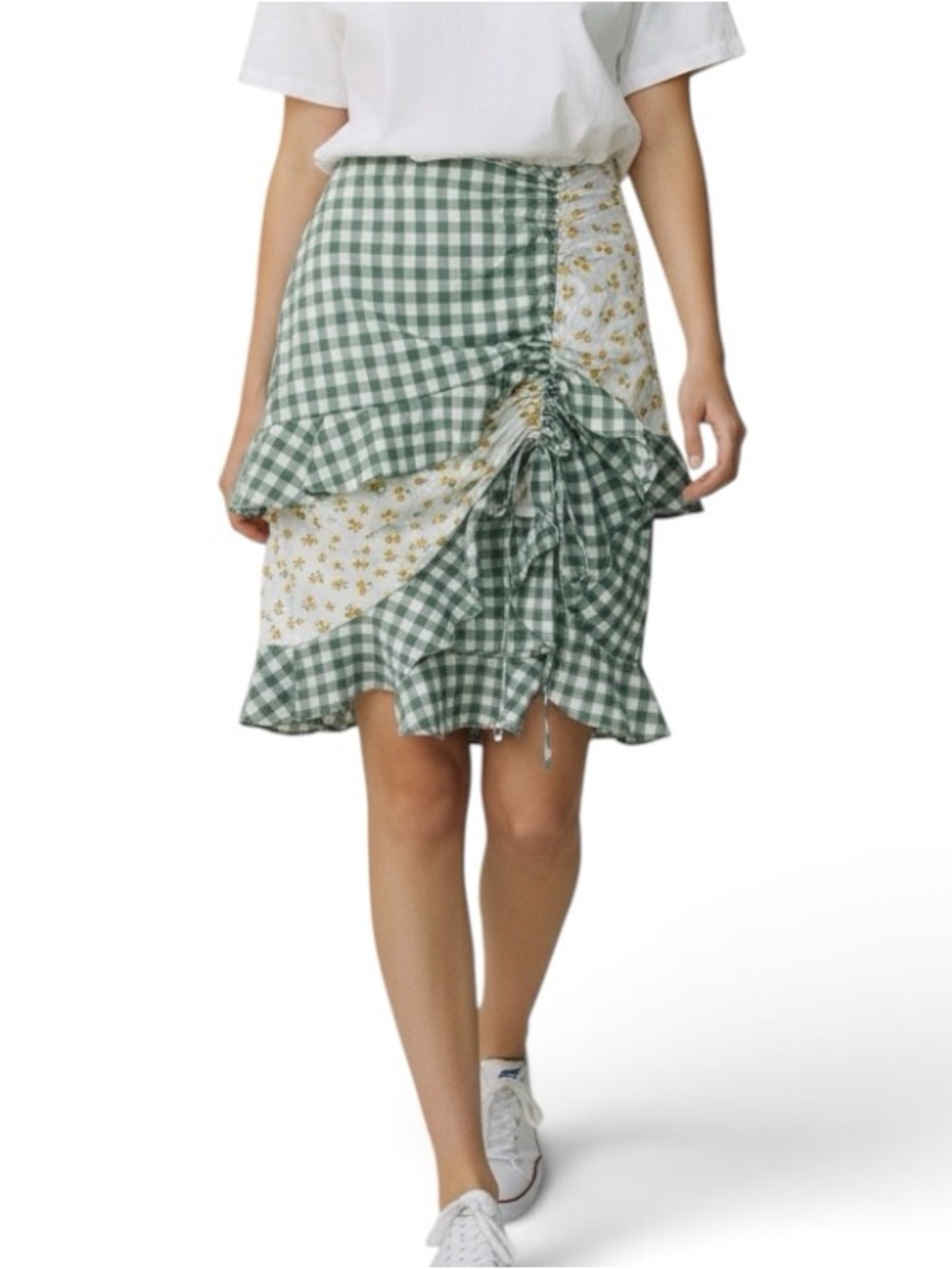 ENGLISH FACTORY Cherry and Gingham Ruffle Skirt